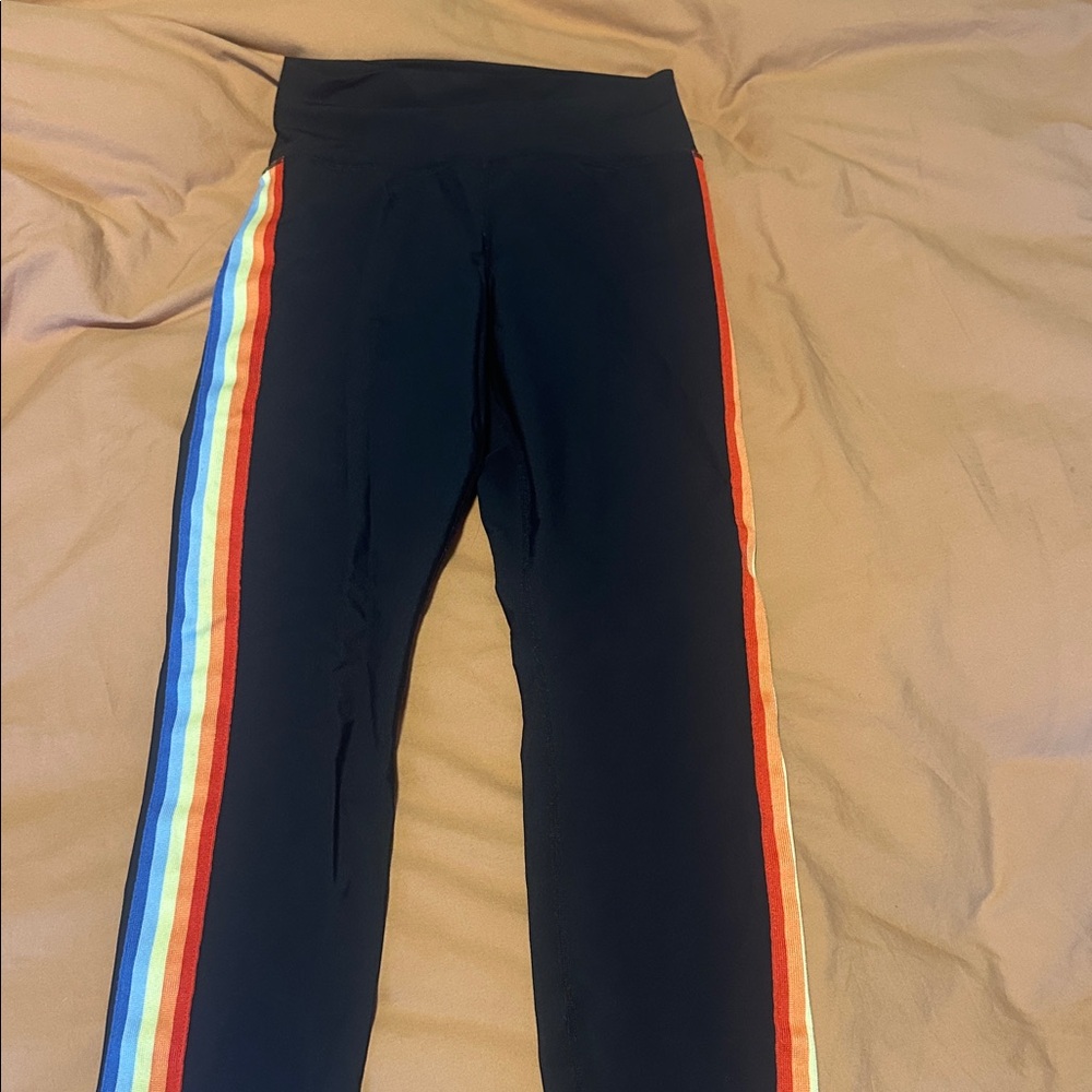 Spiritual Gangster Navy Leggings with Colorful Stripe